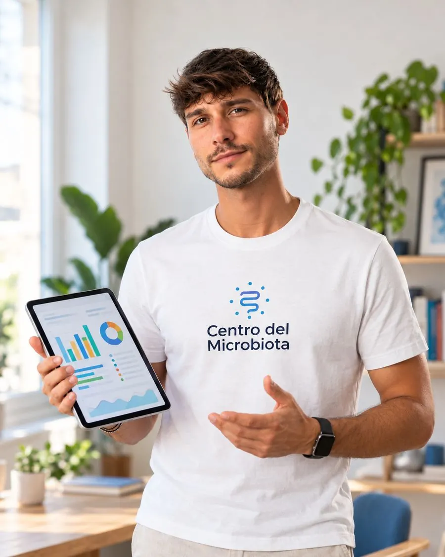 Roberto Bertucci mostra un report su tablet